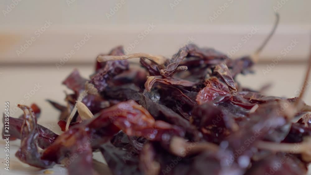 Dried Hot Cayenne Peppers isolated zoom in home kitchen close up Dried Hot Cayenne Peppers isolated zoom in home kitchen close up