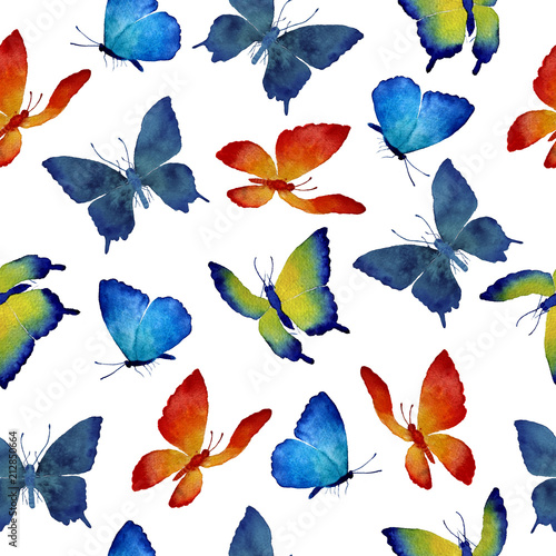 watercolor drawing butterflies seamless pattern