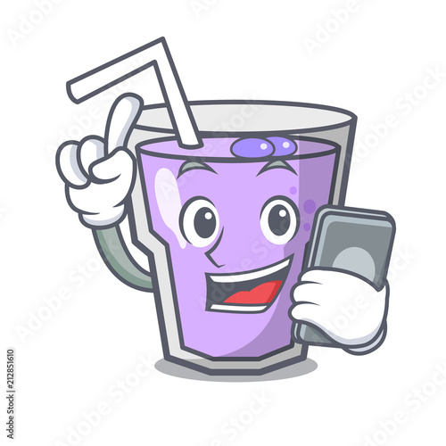 With phone berry smoothie character cartoon