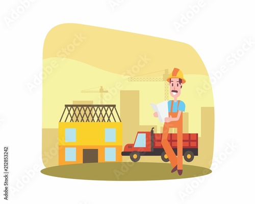 construction worker foreman builder construction site engineer contractor cartoon character