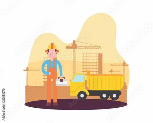 construction worker foreman builder construction site engineer contractor cartoon character