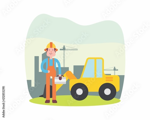 construction worker foreman builder construction site engineer contractor cartoon character