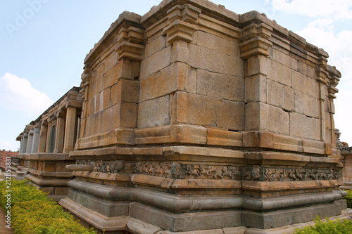 Panchakuta Basadi,or Panchakoota Basadi Kambadahalli, Mandya district, Karnataka. Adhisthana base and open mantapa,pillared hall is seen. photo
