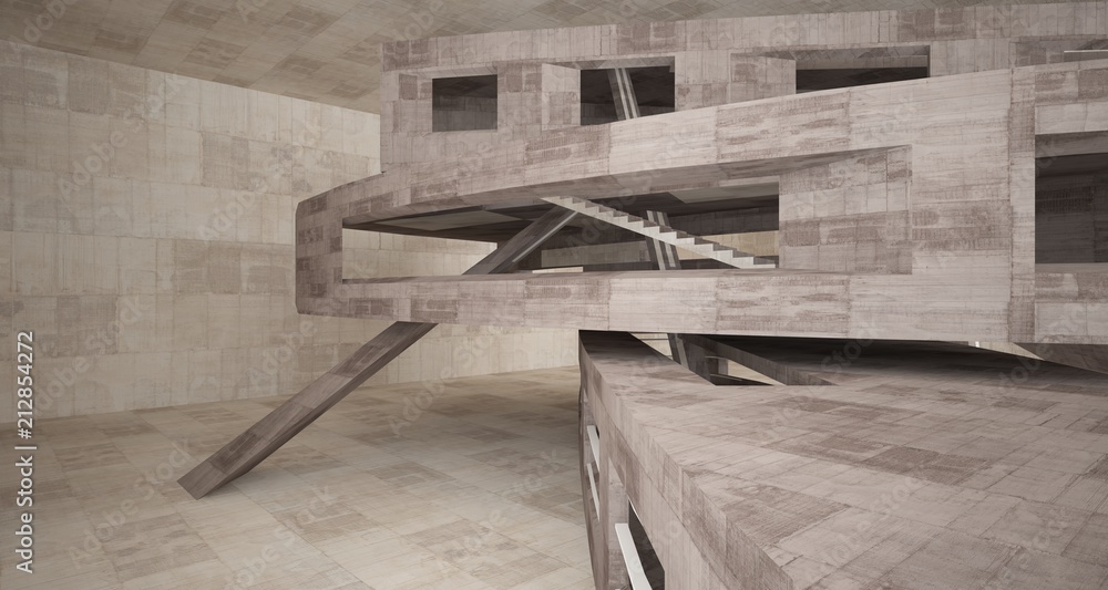 Abstract white and concrete interior with glossy white lines. 3D illustration and rendering. Abstract white and concrete interior with glossy white lines. 3D illustration and rendering.