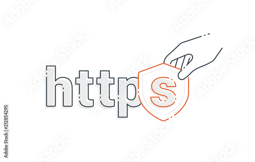 Safe and Secure Web sites on the Internet. HTTPS Protocol. SSL certificate for the site. Advantage TLS. Vector illustration. Secure shop