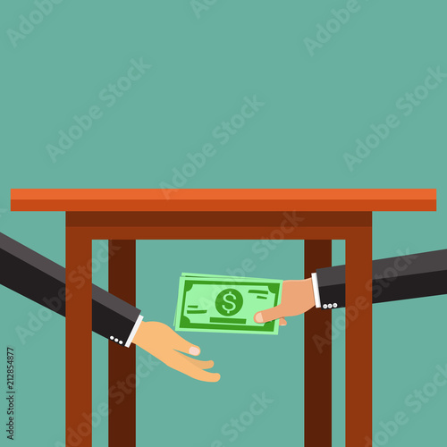 Two businessmen passing money under the table.Vector illustration.