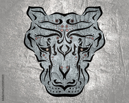 Fototapeta Naklejka Na Ścianę i Meble -  Ornamental tattoo cougar head. Abstract hand drawn style