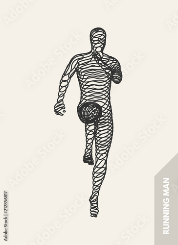 3d running man. Design for sport, business, science and technology. Vector illustration. Human body.
