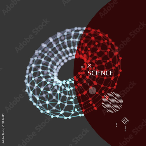Torus. Object with lines and dots. Molecular grid. Technology style with particle. Vector illustration. Futuristic connection structure for chemistry and science.