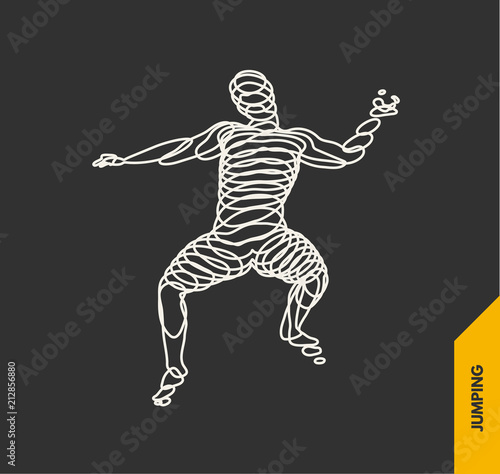 Jumping man. Freedom concept. 3d vector Illustration. Wire connection to virtual reality. © Login