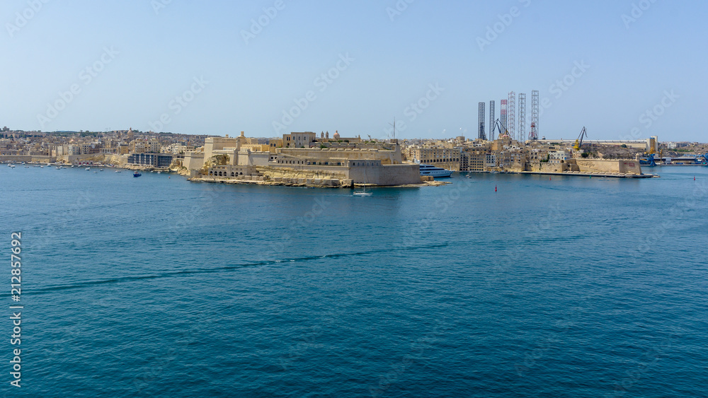 Fort St Angelo in Birgu Malta, view from Valletta horizontal photography