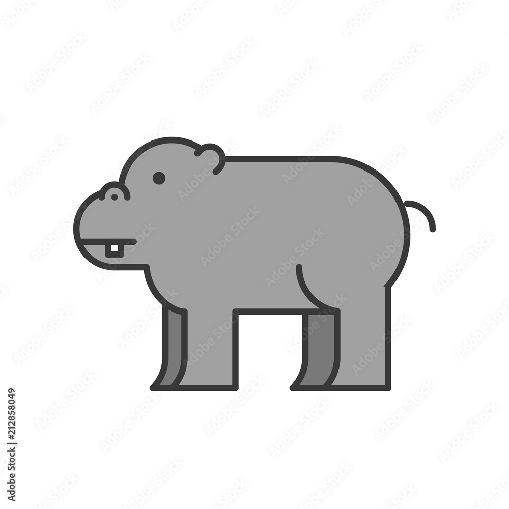 hippopotamus, African animal in zoo icon set, filled outline design