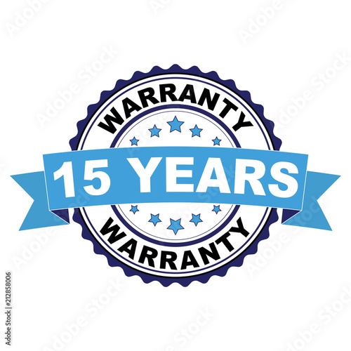 Blue black rubber stamp with 15 years warranty concept