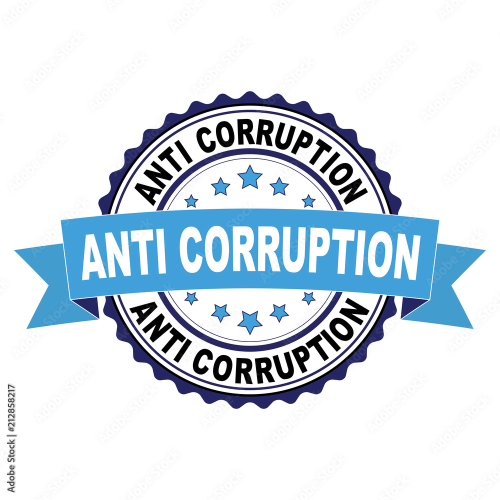 Fototapeta premium Blue black rubber stamp with Anti corruption concept