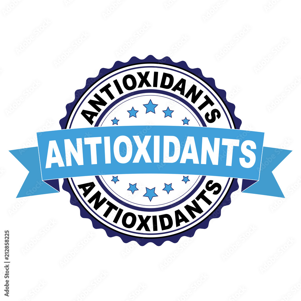 Blue black rubber stamp with Antioxidants concept Blue black rubber stamp with Antioxidants concept