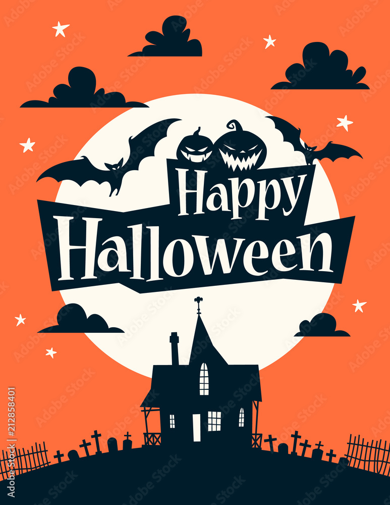 Fototapeta premium Happy Halloween Illustration on background of the moon