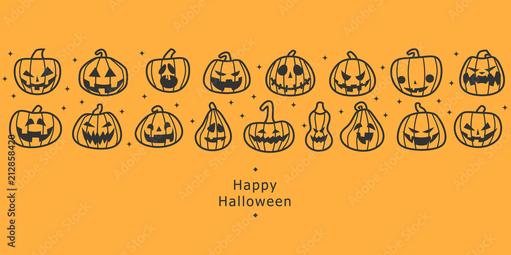 Fototapeta premium Happy halloween banners. Flat designed row of pumpkins