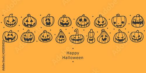 Happy halloween banners. Flat designed row of pumpkins