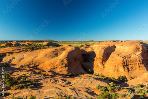 Scenery at Delicate Arch, Arches National Park, Utah, on a bright sunny day