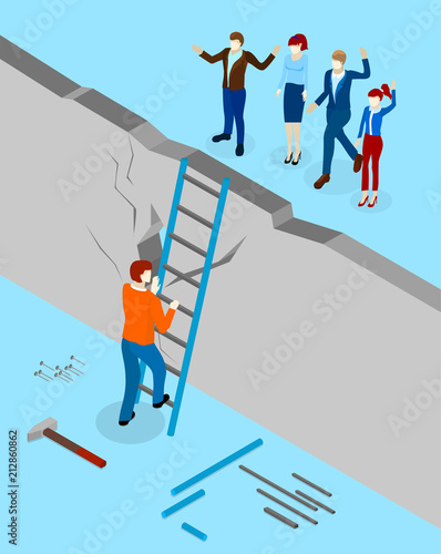 Solve problems with communication. Isometric illustration.