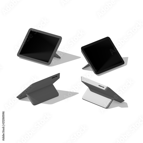 Touchscreen Personal Computer and interactive white board rendered in 4 directions on isolated white background - 3D Illustration