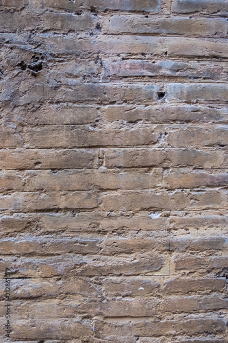 Vertical view of an old brick wall texture. No people.