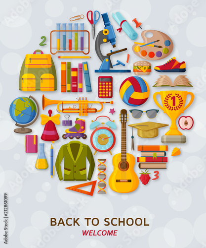 Back to school background with 3d paper cut signs. Vector illustration.