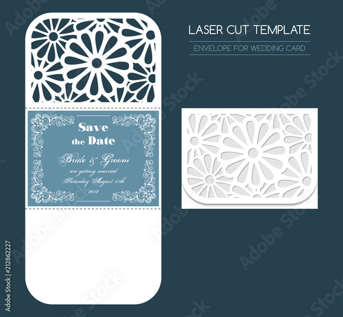 Envelope for wedding invitation or greeting card. Template for laser cutting. Vector illustration