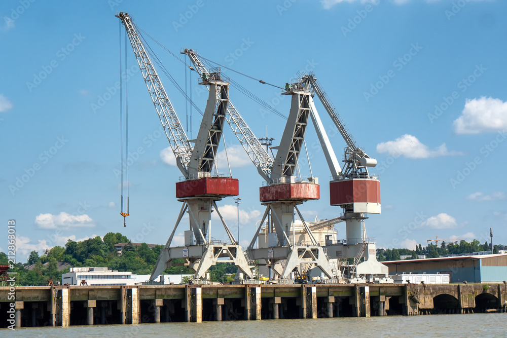 crane dock on the Garonne river in Bordeaux city