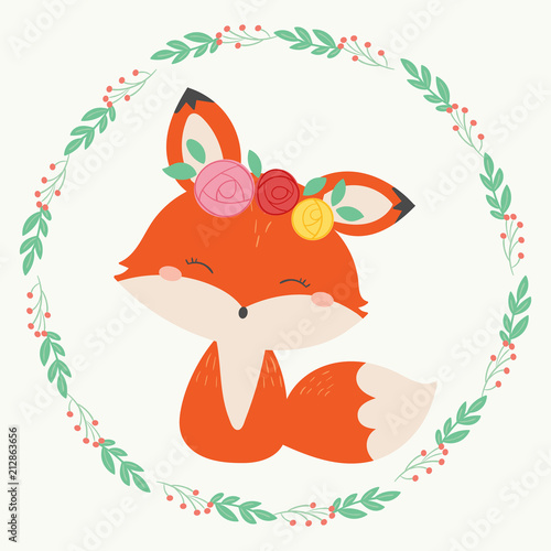 Cute fox vector illustration. Hand drawn art.