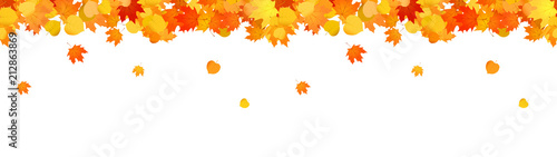 Horizontal decorative seamless header with falling leaves for sites.