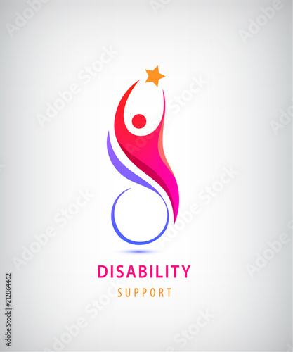 Vector disabled people support, sport, help logo, icon. Man sitiing on the wheelchair