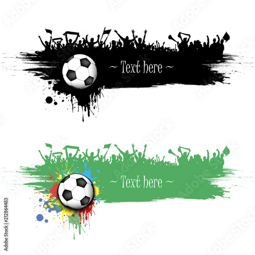 Grunge background. Soccer ball and football fans