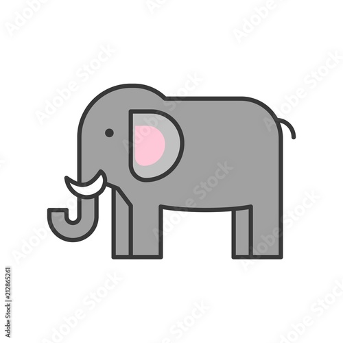 elephant, African animal in zoo icon set, filled outline design