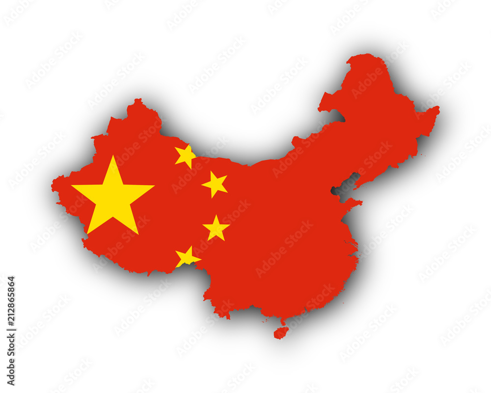 Karte und Fahne von China Karte und Fahne von China