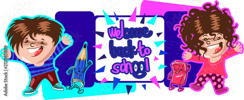 welcome back to school happy kids banner syllabus header vector style cartoon illustration 