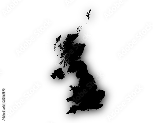 Karte von Großbritannien mit Schatten