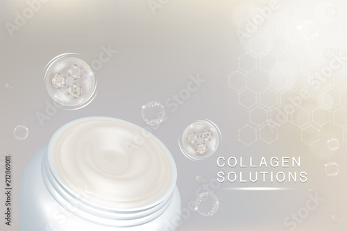 Beauty product, cosmetic container close up with advertising background ready to use, luxury skin care ad, vector 3d illustration.	