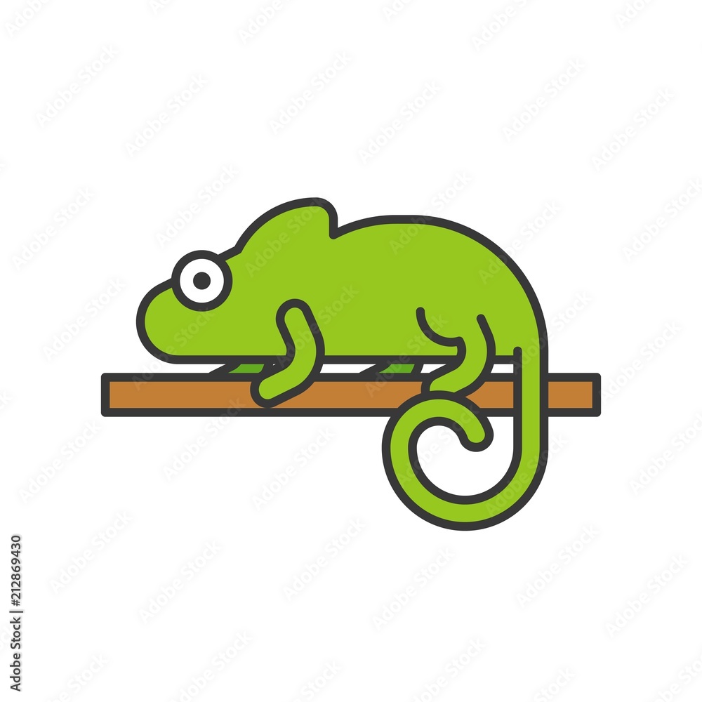 Fototapeta premium chameleon lizard, animal in zoo icon set, filled outline design