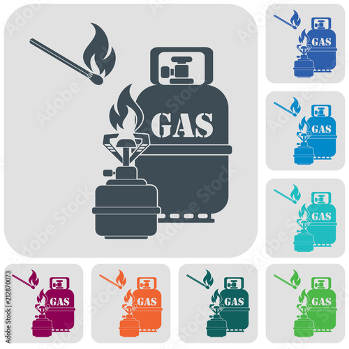 Camping stove with gas bottle icon vector