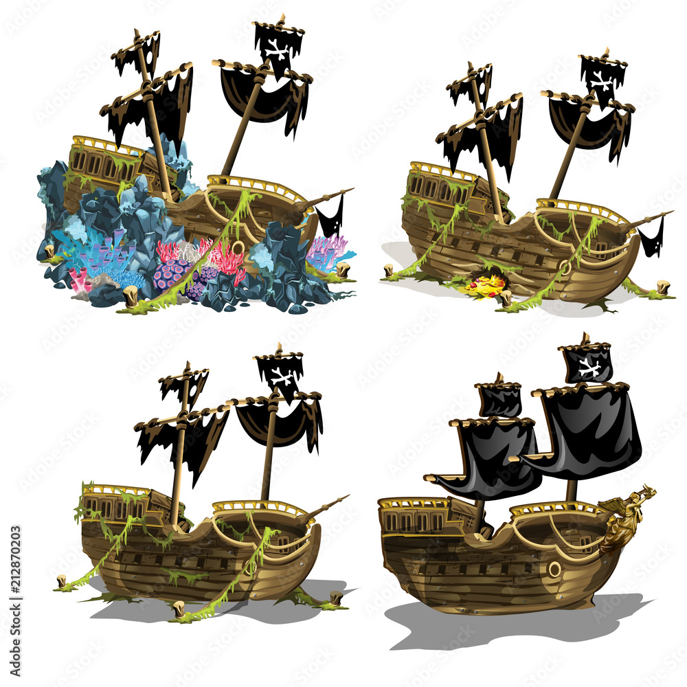 Fotografie The sunken pirate ship overgrown coral polyps