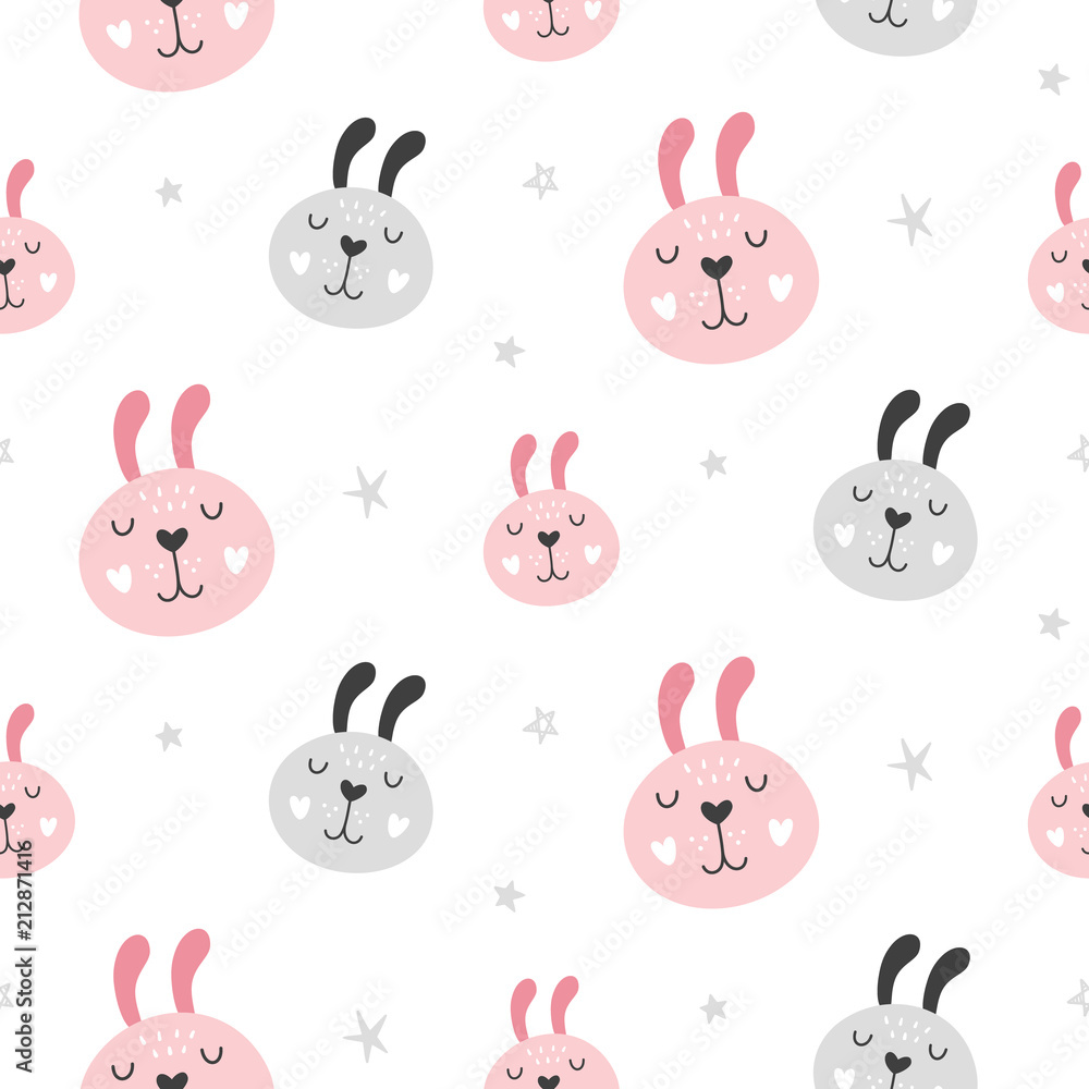 Nursery Childish Seamless Pattern Background With Rabbit Faces Nursery Childish Seamless Pattern Background With Rabbit Faces