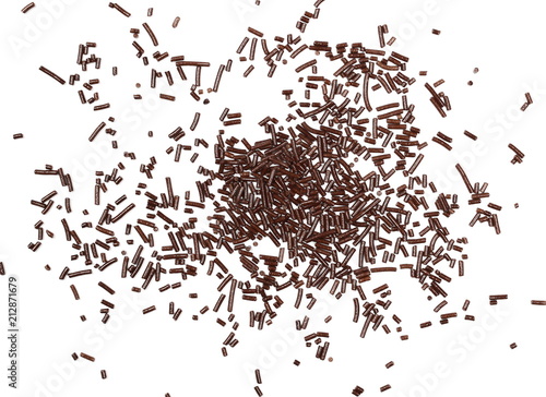 Chocolate sprinkles  granules isolated on white background and texture  top view