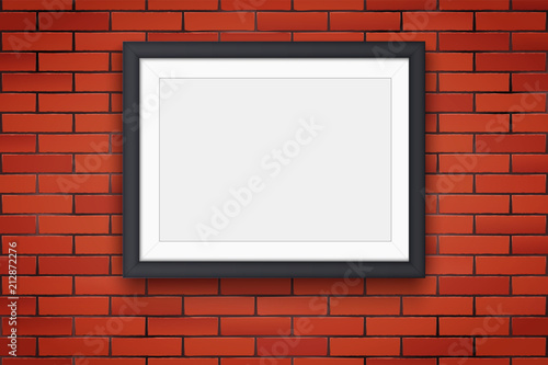 Wallpaper Mural Red brick wall with modern picture frame. Mockup black frame for quotes and advertising. Horizontal Poster Closeup view. Vector Illustration. Torontodigital.ca