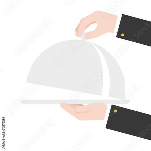 Serving hand open cloche, flat design