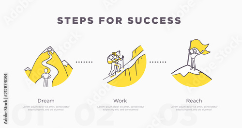 Steps for success. Business and life achievements and success concept. Vector illustration