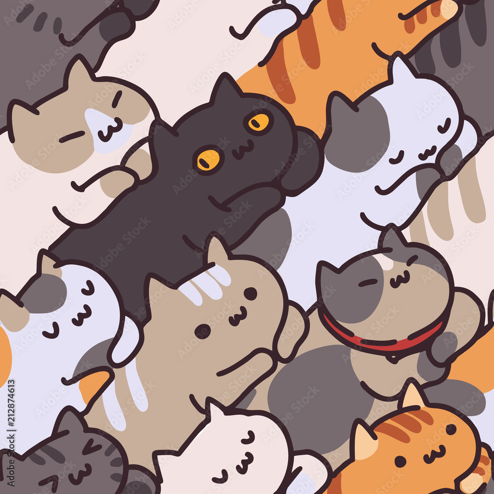Seamless cat pattern. Cartoon animals background. Ideal for fabric,  wallpaper, wrapping paper, textile, t-shirt print. Stock Vector | Adobe  Stock