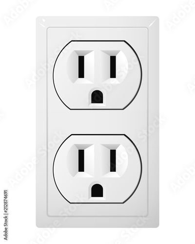 Twin electrical socket Type B. Power plug vector illustration. Realistic receptacle from Mexico.