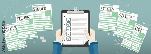 Flat Cartoon Hände Checkliste Steuerformulare