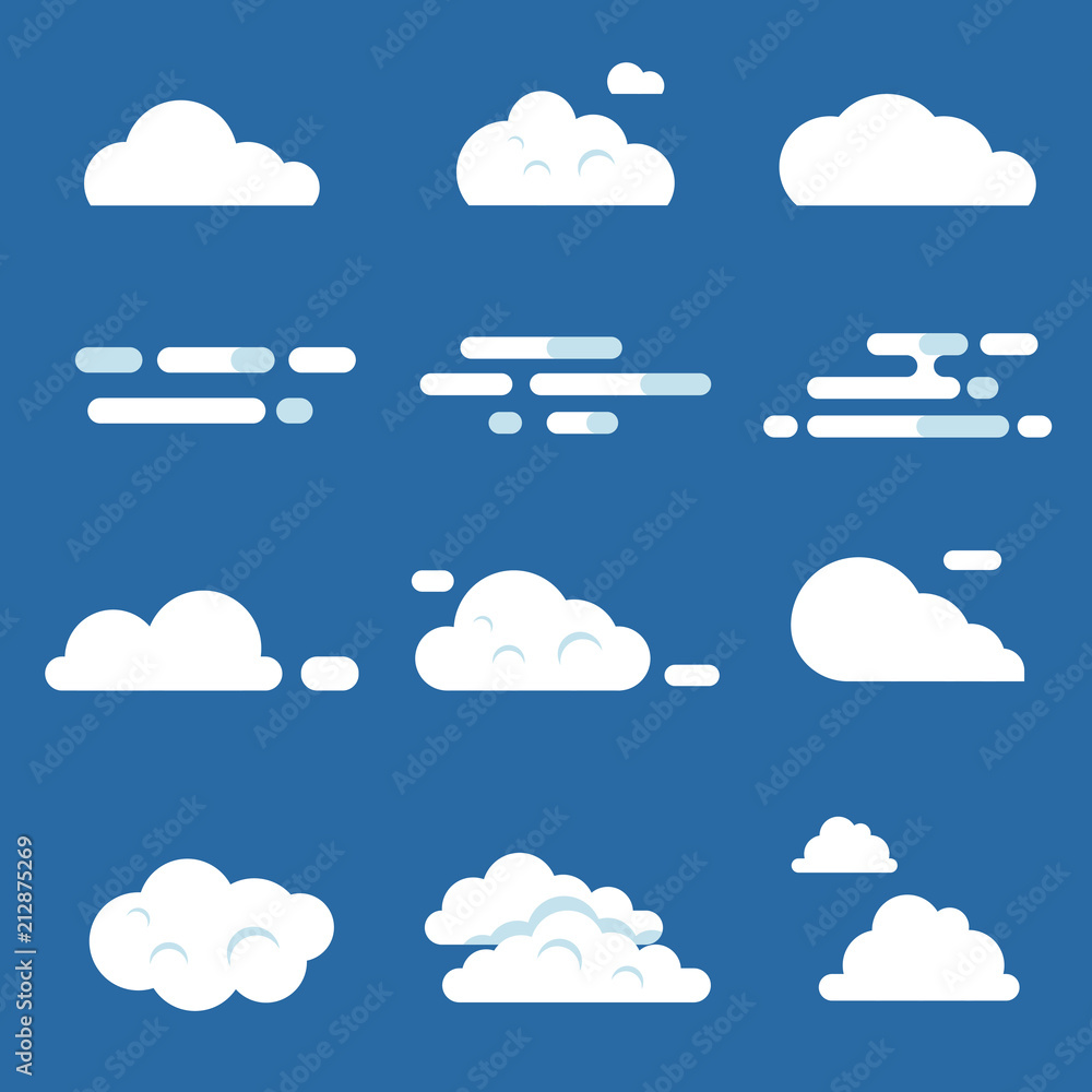 Fototapeta premium Vector flat illustrations of various clouds